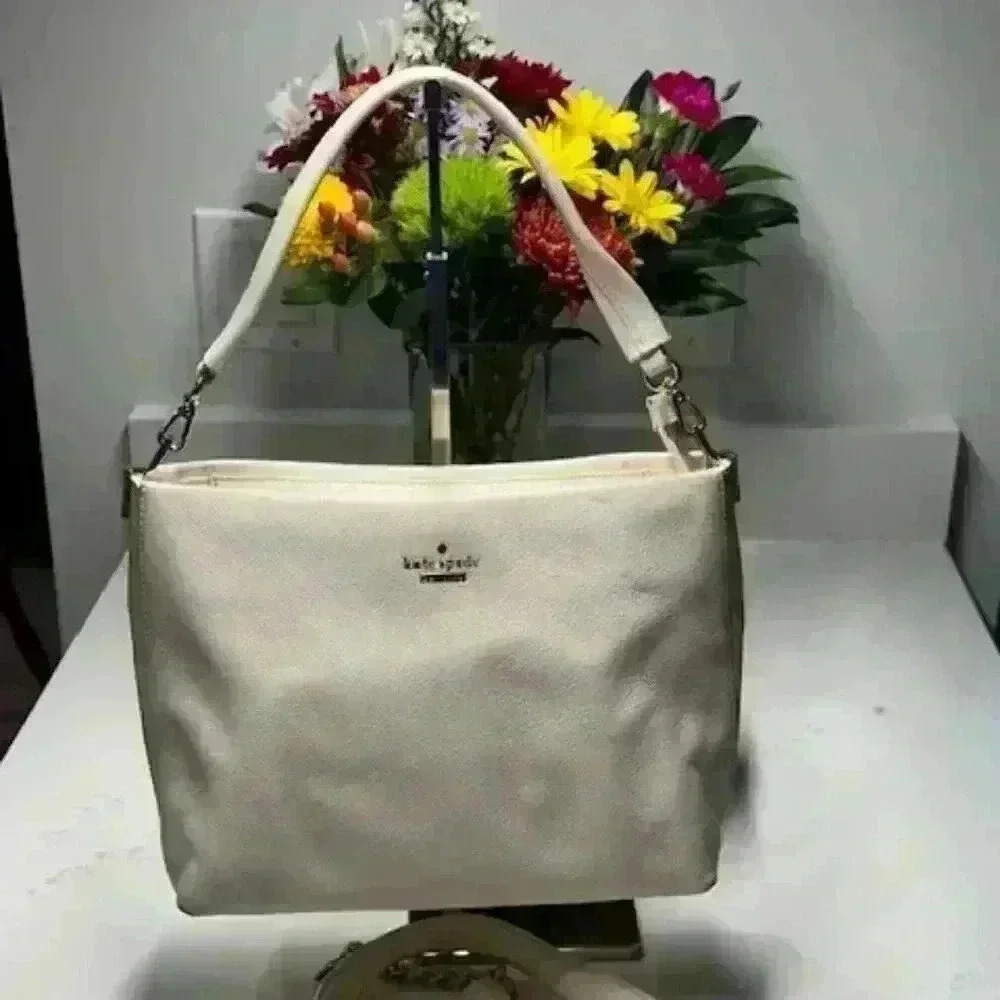 Kate Spade Pebbled Leather Tote/Shoulder/Crossbody Bag Cream Color - Picture 2 of 15